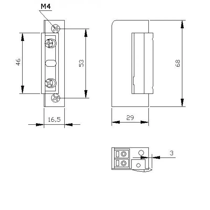 ELEKTRA-PLUS R5 Zaczep elektryczny symetryczny wąski 16,5mm bez zamka 12V AC/DC