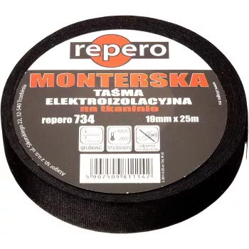 REPERO 734 Taśma izolacyjna bawełniana, czarna, 19mm x 25m