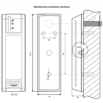 ROGER PRT12LT-BK Czytnik zbliżeniowy, RFID 125 kHz, RS485/Wiegand/DALLAS, IP67, Czarny