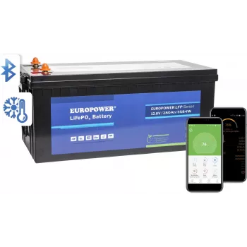 EUROPOWER LFP 12.8V 280Ah LiFePO4 Battery with Bluetooth and Heating Mat