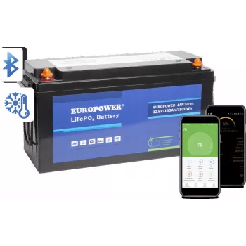 EUROPOWER LFP 12/150/E/B/HT/SH LiFePO4 Battery 12.8V 150Ah Bluetooth Heating Mat