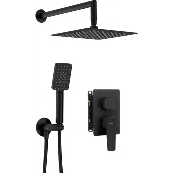 DEANTE Podtynkowy Zestaw Prysznicowy z Baterią BOX, Omnires Y Series, Matowa Czerń, Deszczownica Ø250 mm