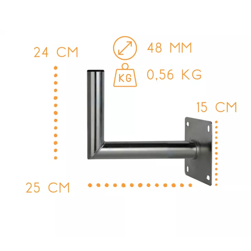 CORAB USL-48/250AL Angular Wall Mount Bracket for 48mm Pole, 250mm Offset, Aluminum, Silver