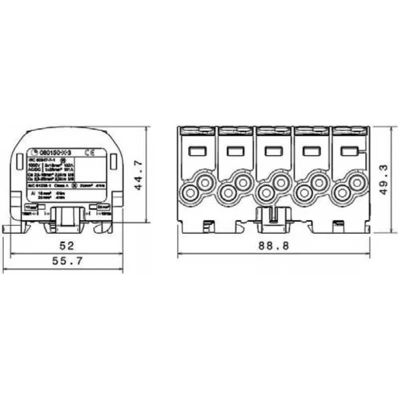 SIMET SIMBLOCK SCB 25-5X Distribution Block Al/Cu 80/150 1x10-25mm² 5x1.5-16mm² Grey