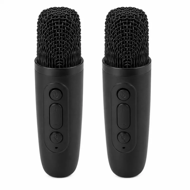 Zestaw karaoke LEAN z głośnikiem Bluetooth, dwoma mikrofonami, diodami LED, czarny