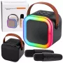 Zestaw karaoke LEAN z głośnikiem Bluetooth, dwoma mikrofonami, diodami LED, czarny