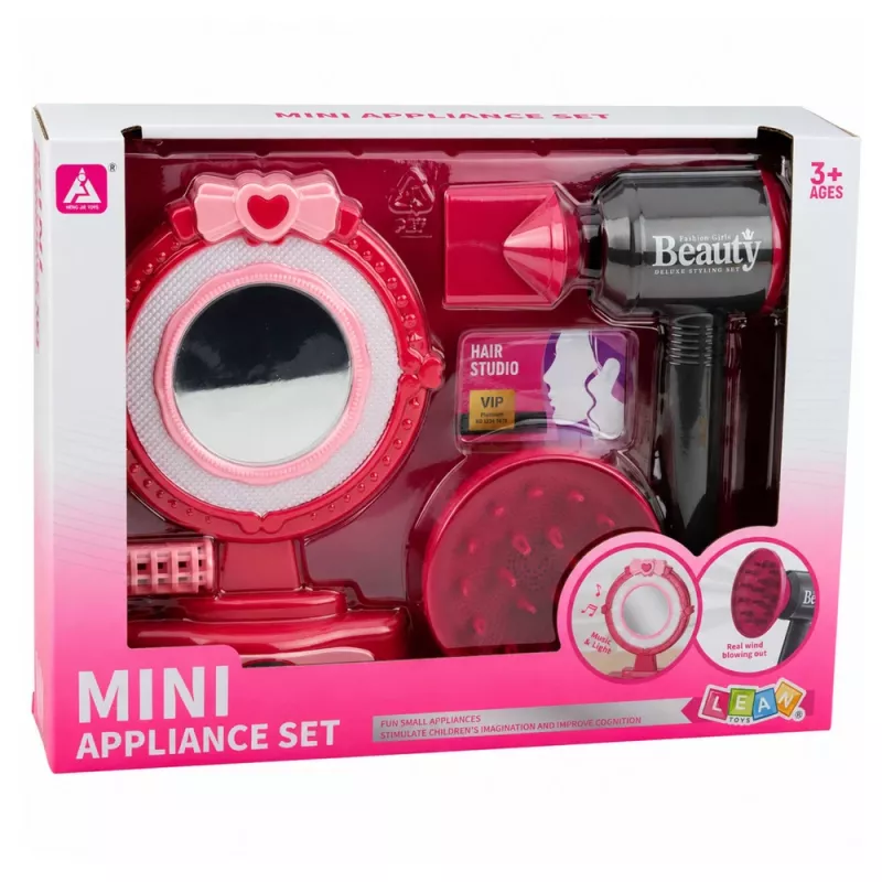 LEAN TOYS Zestaw do stylizacji włosów Suszarka Lustro Światła Dźwięki Akcesoria