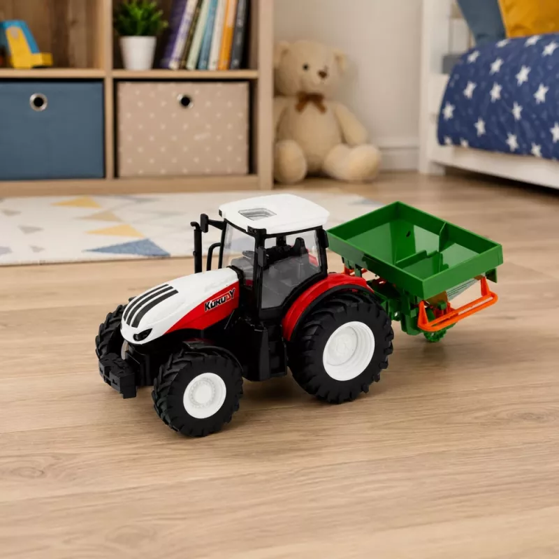 LEAN TOYS RC Zdalnie Sterowany Ciągnik Rolniczy z Siewnikiem Światła Czerwony 1:24