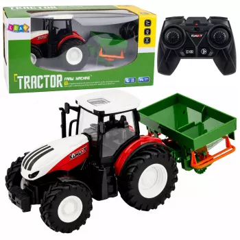 LEAN TOYS RC Zdalnie Sterowany Ciągnik Rolniczy z Siewnikiem Światła Czerwony 1:24