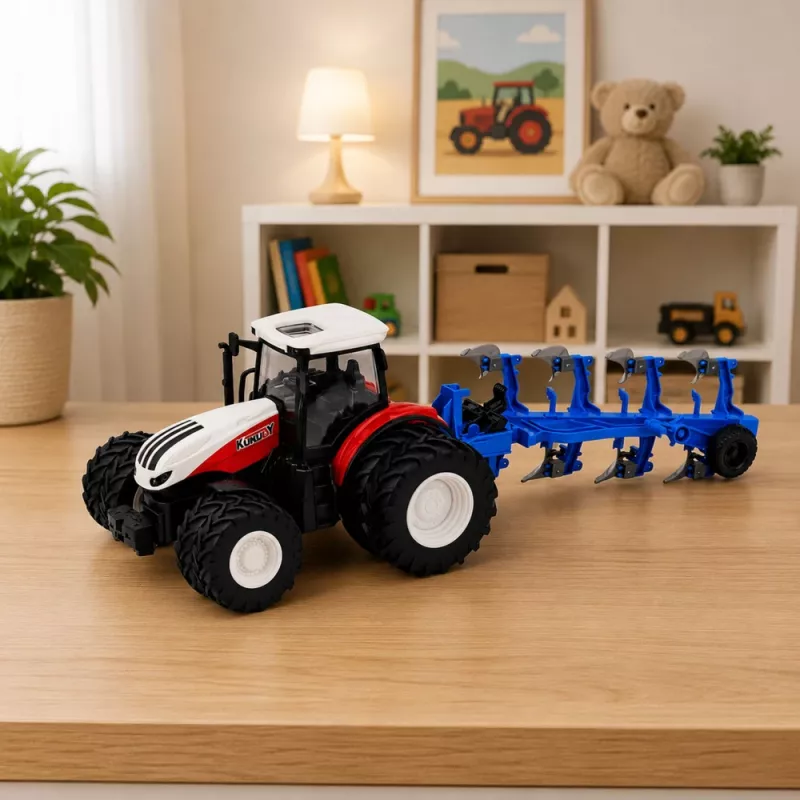 LEAN TOYS RC Traktor Rolniczy z Podwójnym Pługiem Odwracalnym Czerwony 1:24