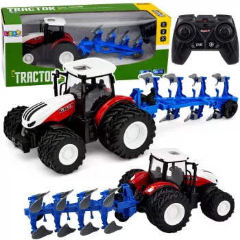 LEAN TOYS RC Traktor Rolniczy z Podwójnym Pługiem Odwracalnym Czerwony 1:24