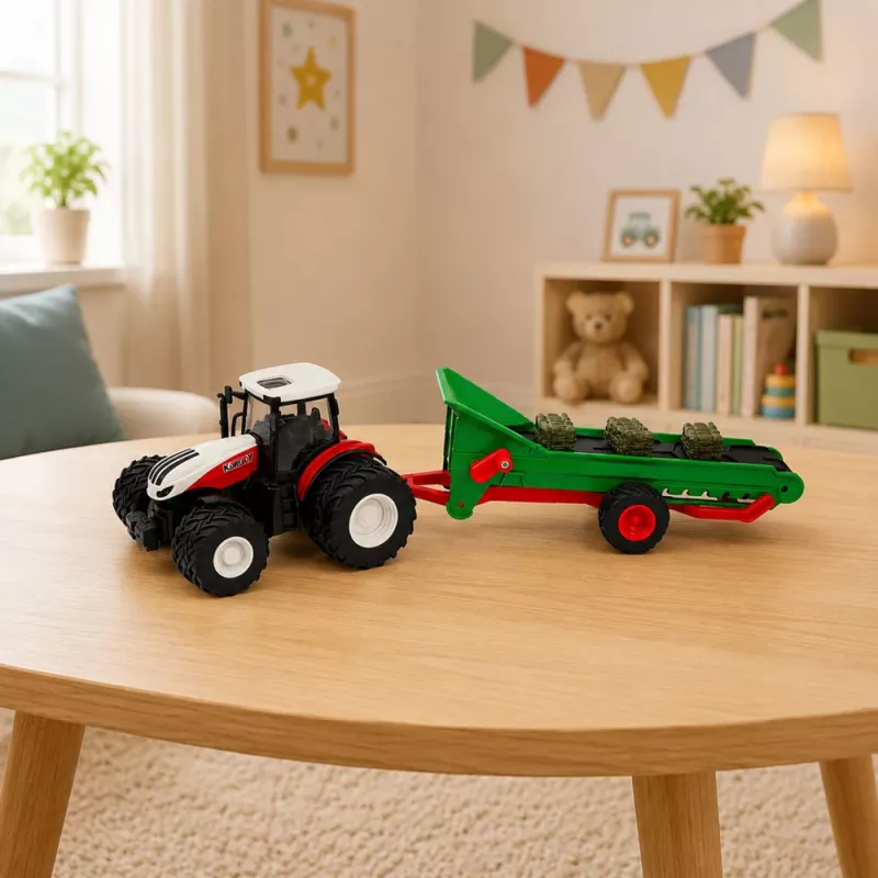 LEAN TOYS Remote Controlled Agricultural Tractor with Conveyor Belt RC Bale Lights 1:24