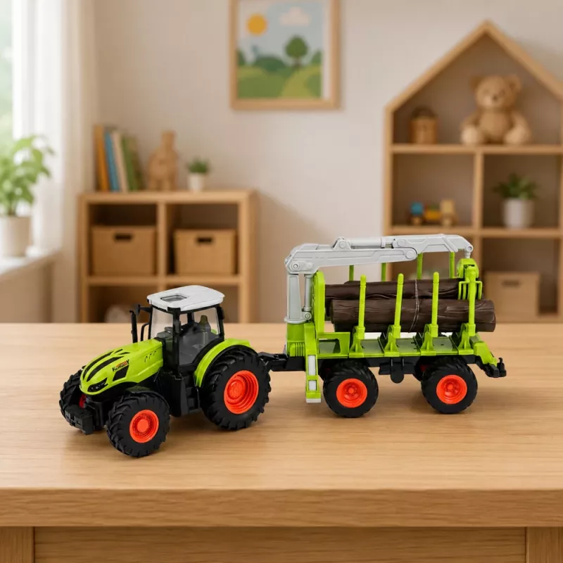 LEAN TOYS RC Pilotowany Ciągnik z Przyczepą Leśną i Chwytakiem do Drewna 1:24