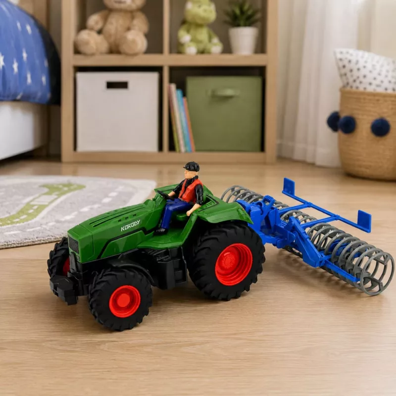 LEAN TOYS RC Zielony Traktor z Wałem i Farmerem 1:24 Zdalnie Sterowany