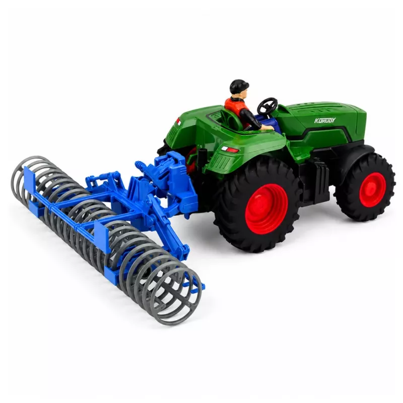 LEAN TOYS RC Zielony Traktor z Wałem i Farmerem 1:24 Zdalnie Sterowany