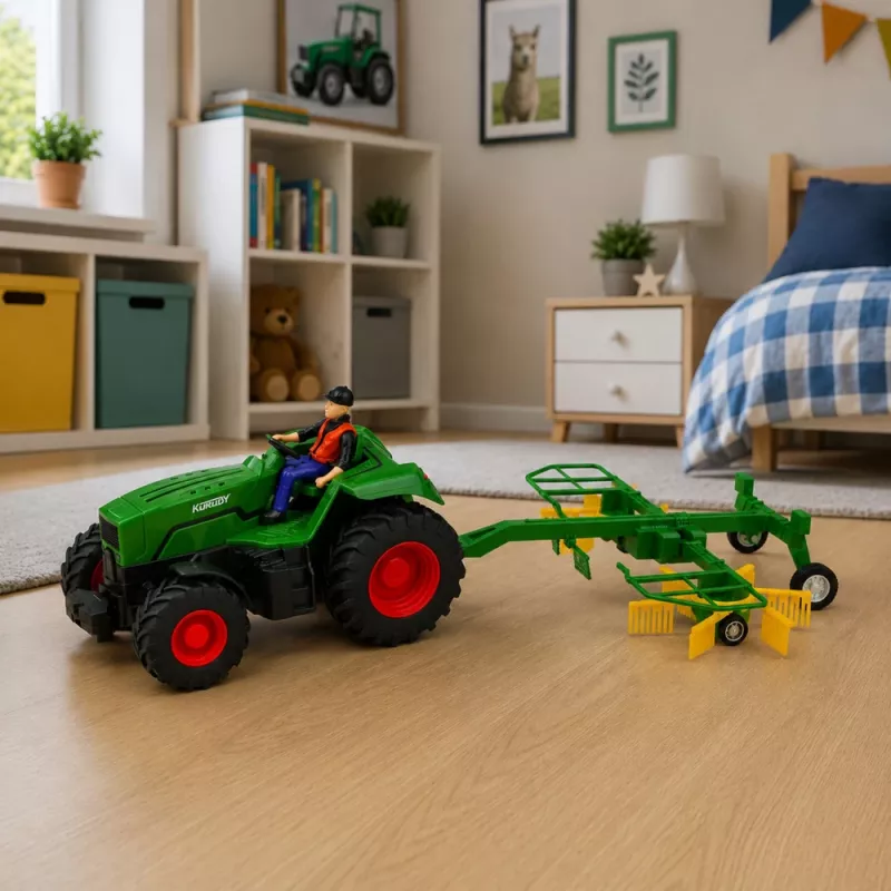 LEAN TOYS Ciągnik rolniczy zdalnie sterowany z grabiami do siana RC światła 1:24