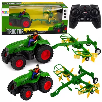 LEAN TOYS Ciągnik rolniczy zdalnie sterowany z grabiami do siana RC światła 1:24