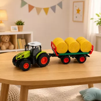 LEAN TOYS Ciągnik rolniczy RC z przyczepą do bel siana i światłami 1:24