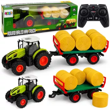 LEAN TOYS Ciągnik rolniczy RC z przyczepą do bel siana i światłami 1:24
