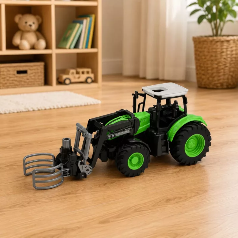 LEAN TOYS RC Tractor with Bale Gripper Remote Controlled Lights Green 1:24