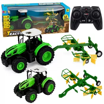 LEAN TOYS Ciągnik Rolniczy Zdalnie Sterowany z Grabią RC Światła 1:24