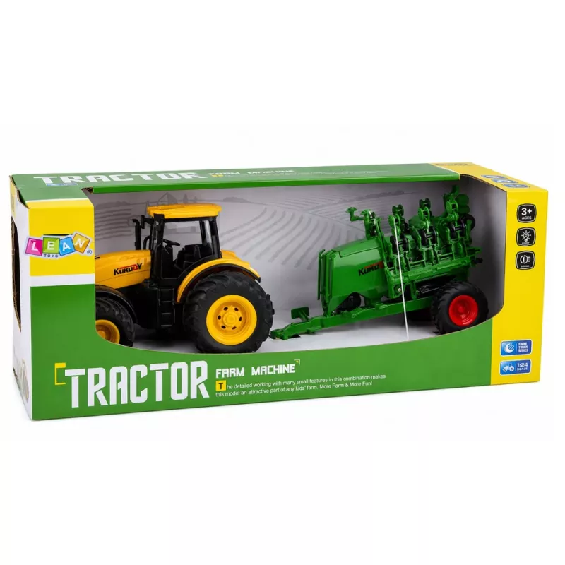 LEAN TOYS Ciągnik rolniczy z siewnikiem i kultywatorem Światła Dźwięki Żółty 1:24