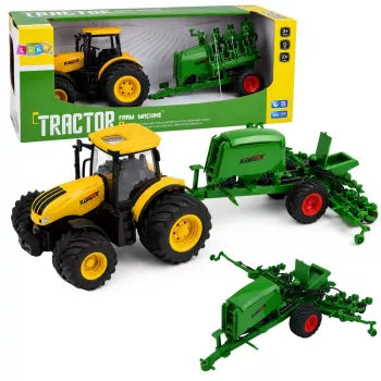 LEAN TOYS Ciągnik rolniczy z siewnikiem i kultywatorem Światła Dźwięki Żółty 1:24