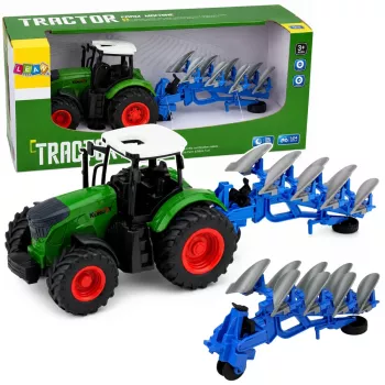 LEAN TOYS Ciągnik Rolniczy z Pługiem Dwuskibowym, Gumowe Koła, Zielony, 1:24