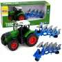 LEAN TOYS Ciągnik Rolniczy z Pługiem Dwuskibowym, Gumowe Koła, Zielony, 1:24