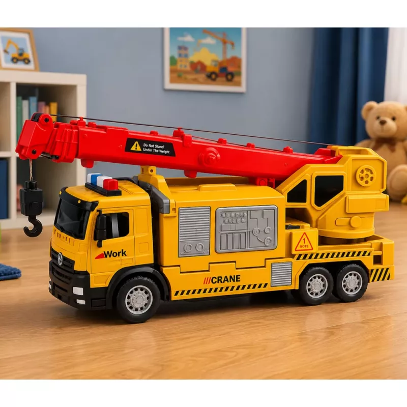 LEAN TOYS Ciężarówka z Żurawiem i Lawetą Światła Dźwięki Żółty