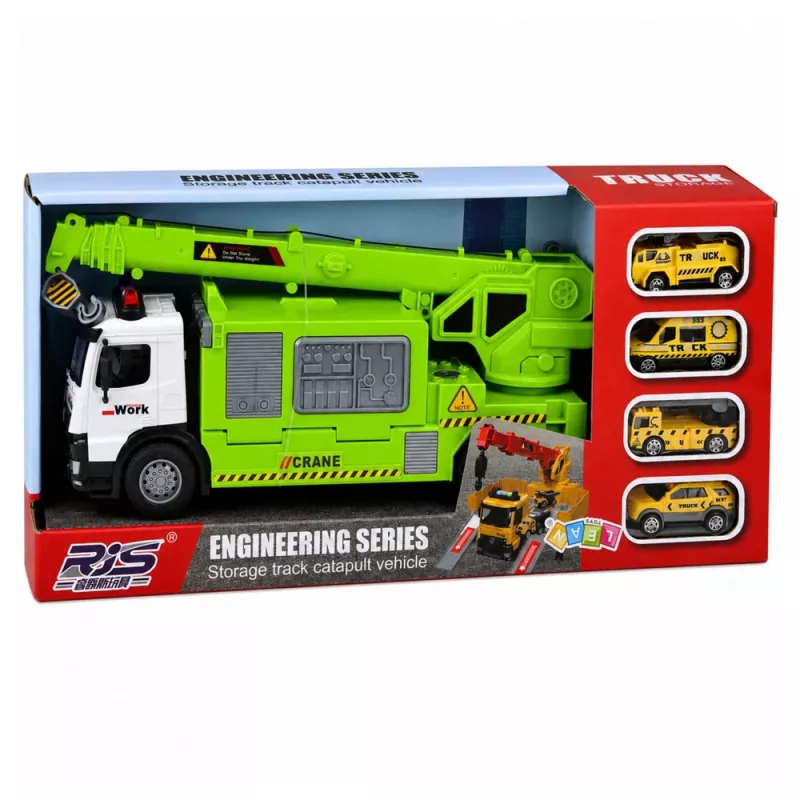 LEAN TOYS Ciężarówka z Dźwigiem i Lawetą Światła Dźwięki Zielona