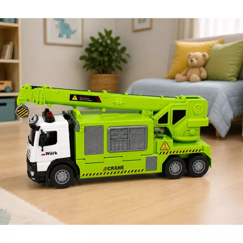 LEAN TOYS Ciężarówka z Dźwigiem i Lawetą Światła Dźwięki Zielona