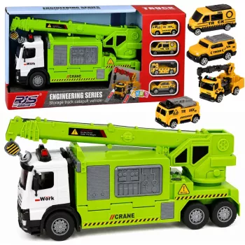 LEAN TOYS Ciężarówka z Dźwigiem i Lawetą Światła Dźwięki Zielona