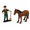 LEAN TOYS Kombajn zbożowy z hederem i pługiem, figurki rolników, koń, światła, dźwięki, 4 szt.