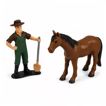 LEAN TOYS Kombajn zbożowy z hederem i pługiem, figurki rolników, koń, światła, dźwięki, 4 szt.