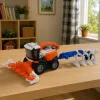 LEAN TOYS Kombajn zbożowy z hederem i pługiem, figurki rolników, koń, światła, dźwięki, 4 szt.