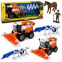 LEAN TOYS Kombajn zbożowy z hederem i pługiem, figurki rolników, koń, światła, dźwięki, 4 szt.