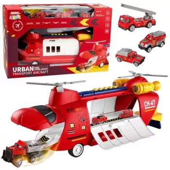 LEAN TOYS Duży składany samolot transportowy straży pożarnej z pojazdami, światłami i dźwiękami