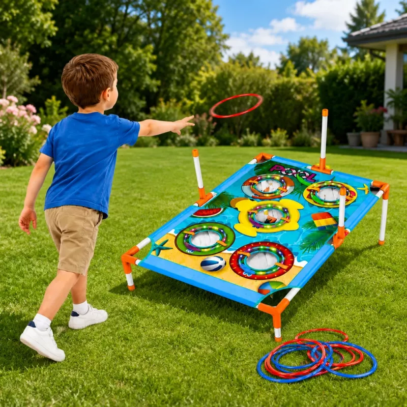 LEAN TOYS 4-w-1 Celność i Rzucanie Gra Zręcznościowa z Tablicą, Workami, Obręczami, Frisbee