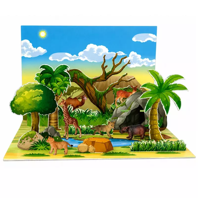 LEAN TOYS Zestaw figurek dzikich zwierząt Lis Żyrafa Hipopotam Jeleń Park 3D Board