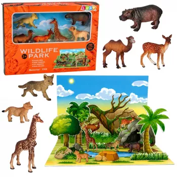 LEAN TOYS Zestaw figurek dzikich zwierząt Lis Żyrafa Hipopotam Jeleń Park 3D Board