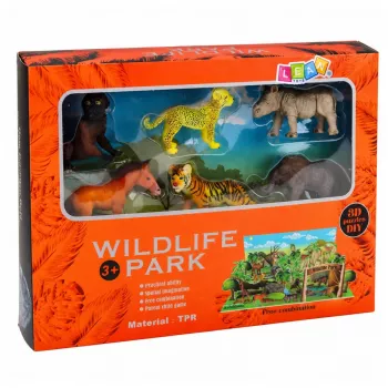 LEAN TOYS Zestaw Figurek Dzikich Zwierząt Lampart Tygrys Słoń Koń Park 3D Board