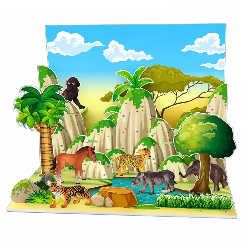LEAN TOYS Zestaw Figurek Dzikich Zwierząt Lampart Tygrys Słoń Koń Park 3D Board