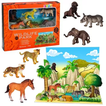 LEAN TOYS Zestaw Figurek Dzikich Zwierząt Lampart Tygrys Słoń Koń Park 3D Board