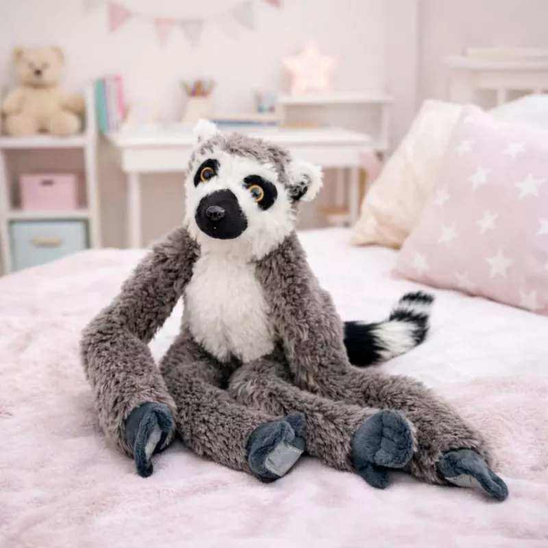 LEAN TOYS Pluszowy Lemur Mascot Przytulanka z Łapkami na Rzep do Wieszania, 50 cm, Szary/Biały/Czarny