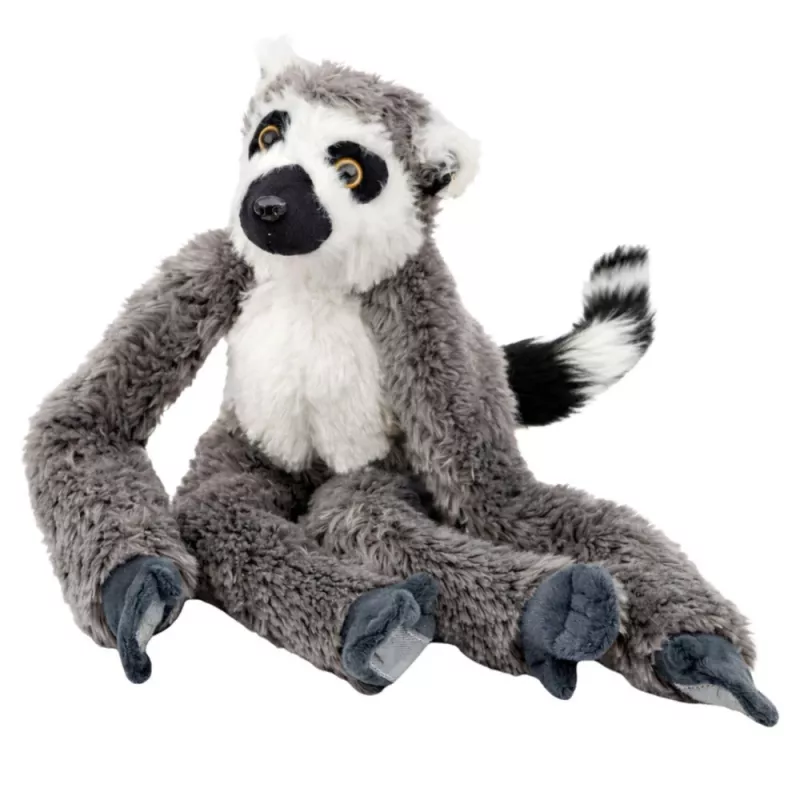 LEAN TOYS Pluszowy Lemur Mascot Przytulanka z Łapkami na Rzep do Wieszania, 50 cm, Szary/Biały/Czarny