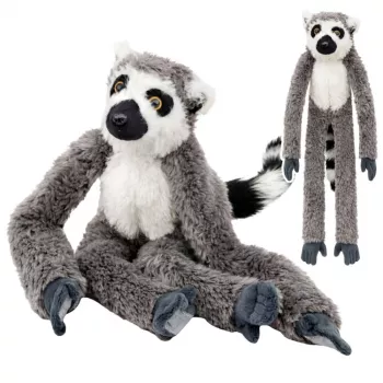 LEAN TOYS Pluszowy Lemur Mascot Przytulanka z Łapkami na Rzep do Wieszania, 50 cm, Szary/Biały/Czarny