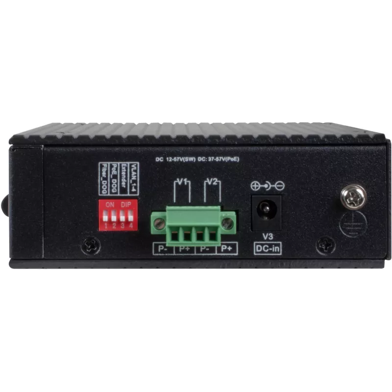 GETFORT GF-110-4PG-1G-1S Przemysłowy przełącznik PoE+, 4x PoE+ 10/100/1000Base-T + 1x 10/100/1000Base-T + 1x 1000Base-X SFP, -40°C do 80°C, szyna DIN, budżet PoE 65W