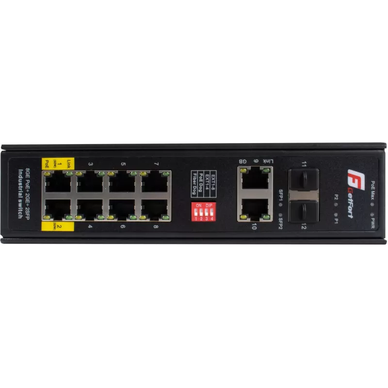 GETFORT GF-110-8PG-2G-2S Industrial PoE+ Switch, 8x PoE+ Gigabit + 2x Gigabit + 2x SFP, -40°C do 80°C