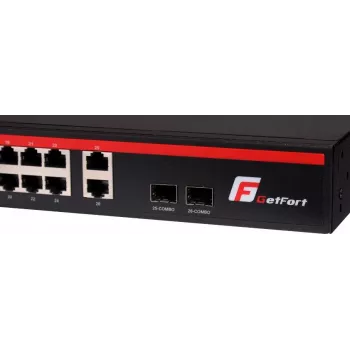 GETFORT GF-226G-24P-250 Niezarządzalny przełącznik PoE+, 24x 10/100Mbps PoE+, 2x Gigabit RJ45, 2x SFP, 250W, montaż w szafie